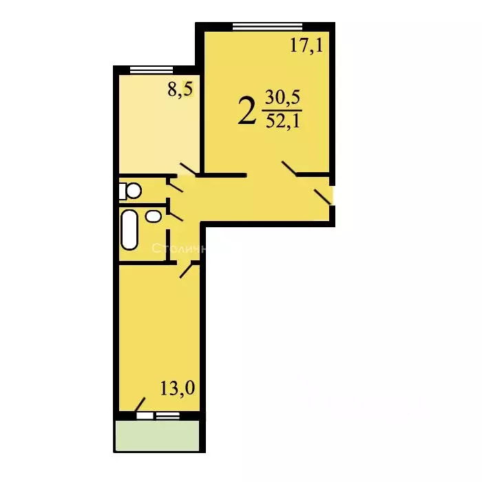 2-к кв. Москва ул. Академика Янгеля, 14К6 (52.0 м) - Фото 2