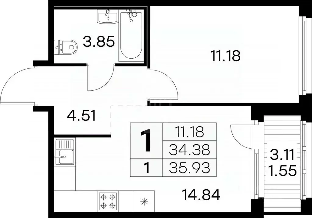 1-к кв. Санкт-Петербург пос. Парголово, дор. Михайловская, 6 (35.93 м) - Фото 2