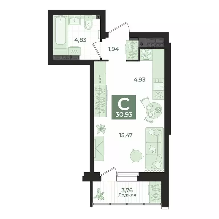 Квартира-студия: Екатеринбург, улица Викулова, 41Б (30.93 м) - Фото 1