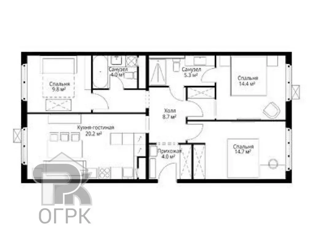 3-комнатная квартира: деревня Сапроново, микрорайон Купелинка, квартал ... - Фото 1