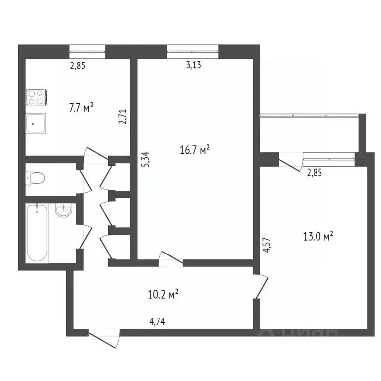 2-к кв. Ямало-Ненецкий АО, Новый Уренгой Советский мкр, 5/2 (53.5 м) - Фото 2