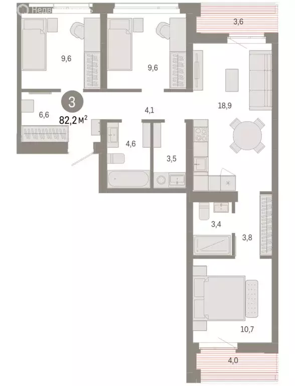 3-комнатная квартира: Тюмень, Ленинский округ (82.18 м) - Фото 1
