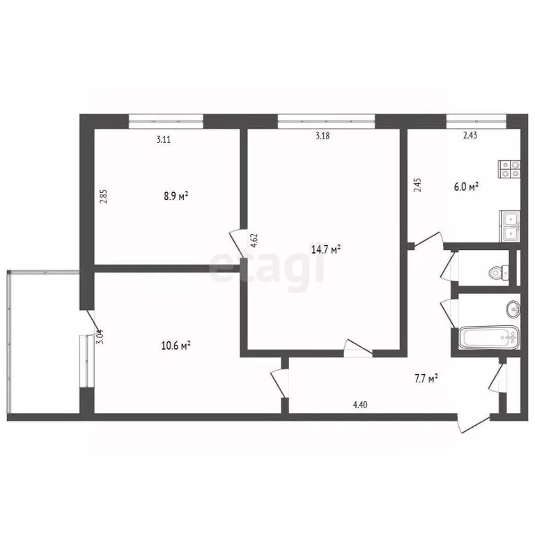 3-к кв. Москва ул. Рокотова, 8К2 (51.4 м) - Фото 2