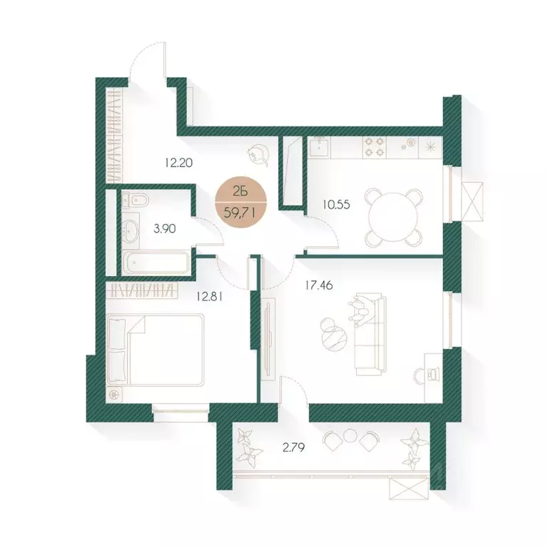 2-к кв. Татарстан, Казань Родины мкр, Наследие жилой комплекс (59.71 ... - Фото 1