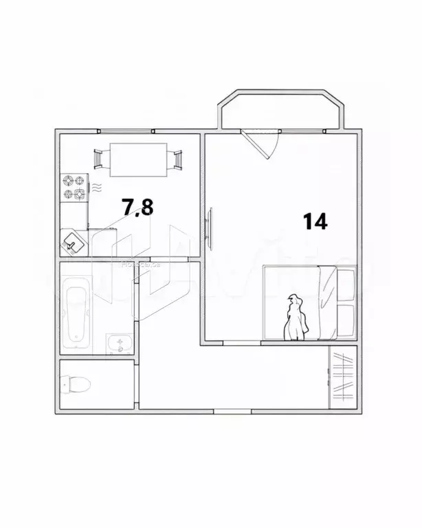 1-к. квартира, 32,8 м, 1/7 эт. - Фото 0