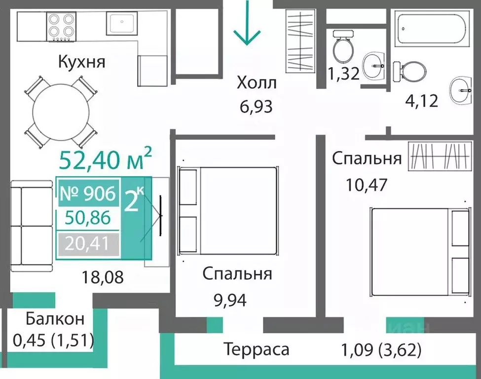2-к кв. Крым, Симферополь Крымская роза мкр,  (52.4 м) - Фото 0