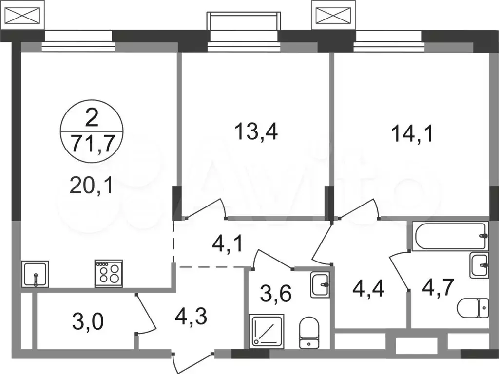 2-к. квартира, 71,7 м, 7/9 эт. - Фото 0