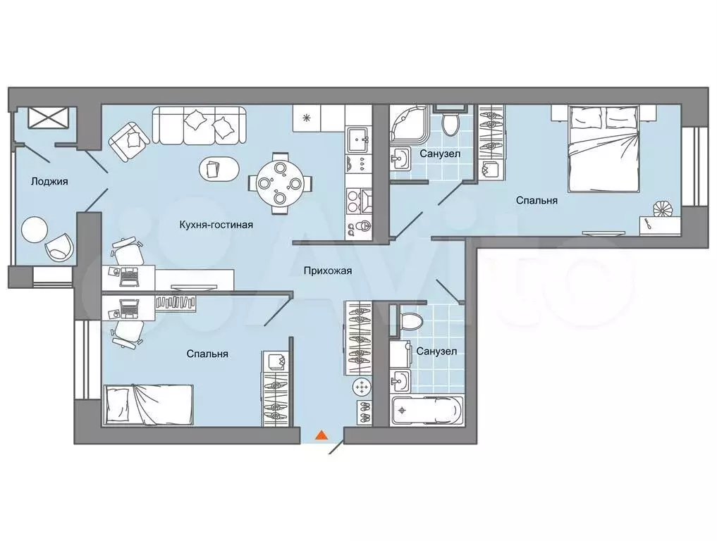 2-к. квартира, 74 м, 7/7 эт. - Фото 0