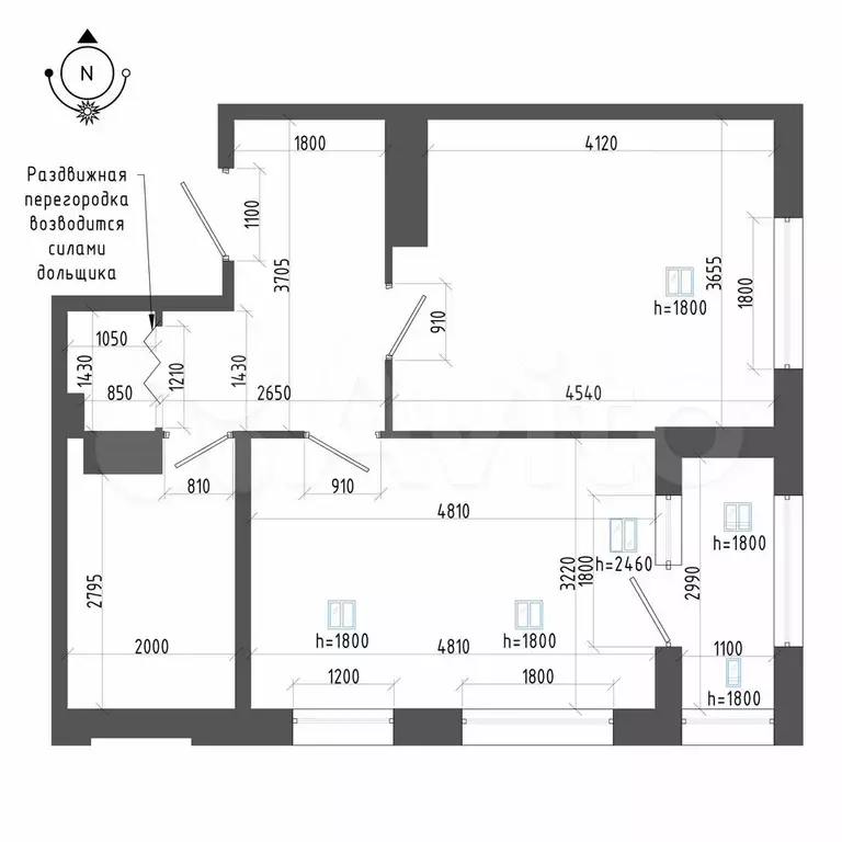 1-к. квартира, 48,7 м, 8/8 эт. - Фото 1