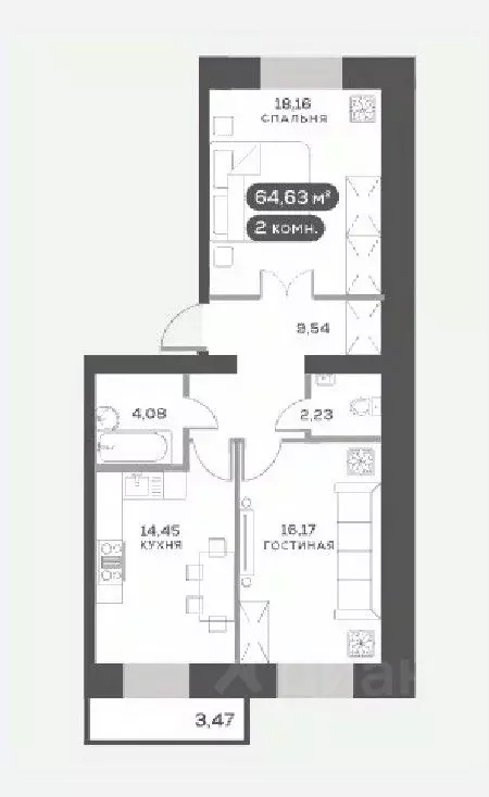 2-к кв. Красноярский край, Красноярск Академгородок мкр,  (64.63 м) - Фото 1