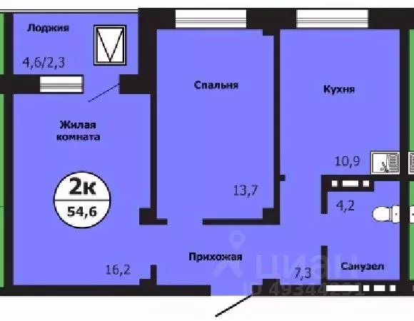 2-к кв. Красноярский край, Красноярск ул. Лесников, 51Б (54.6 м) - Фото 0