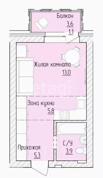 Студия Алтайский край, Барнаул ВРЗ мкр, бул. 9 Января, 14 (31.0 м) - Фото 0