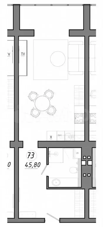 Апартаменты-студия, 45,9 м, 4/5 эт. - Фото 1