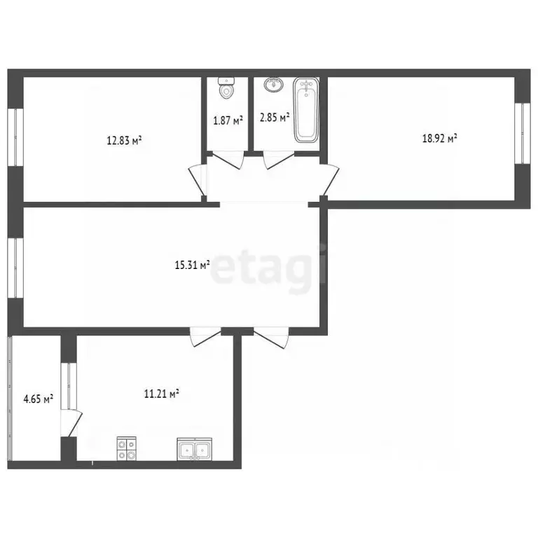 3-к кв. Башкортостан, Стерлитамак ул. Артема, 84 (74.4 м) - Фото 2