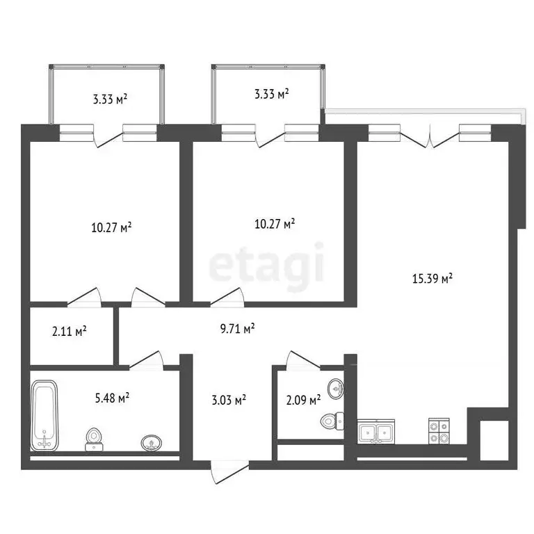 2-комнатная квартира: Тюмень, Причальная улица, 5 (58.6 м) - Фото 1