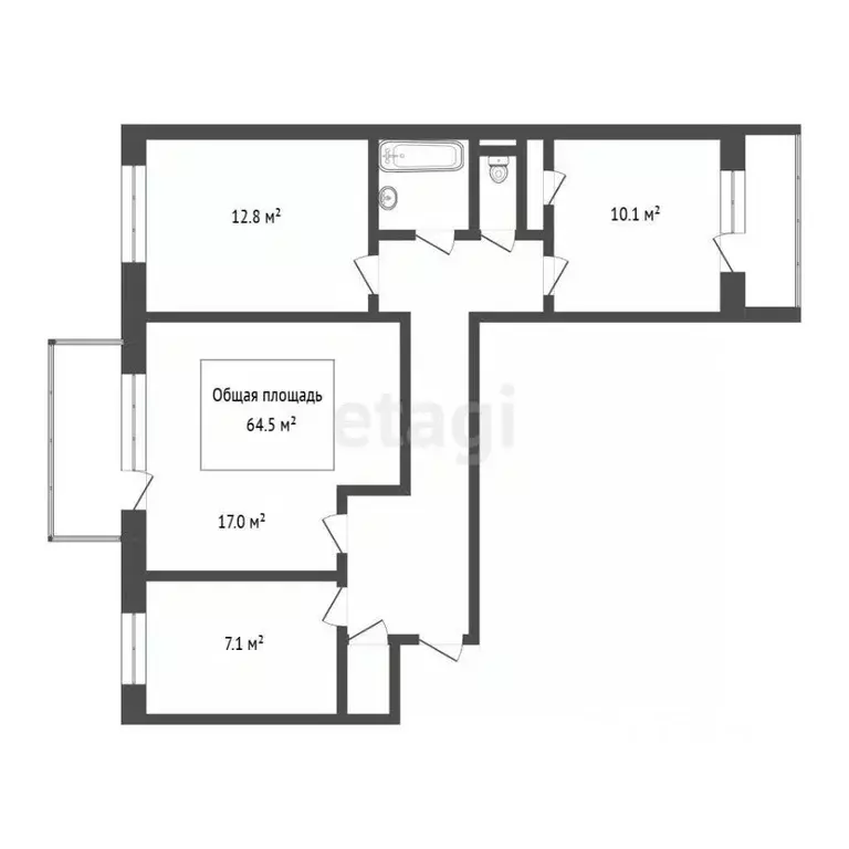 3-к кв. Томская область, Томск ул. Салтыкова-Щедрина, 48 (64.5 м) - Фото 2