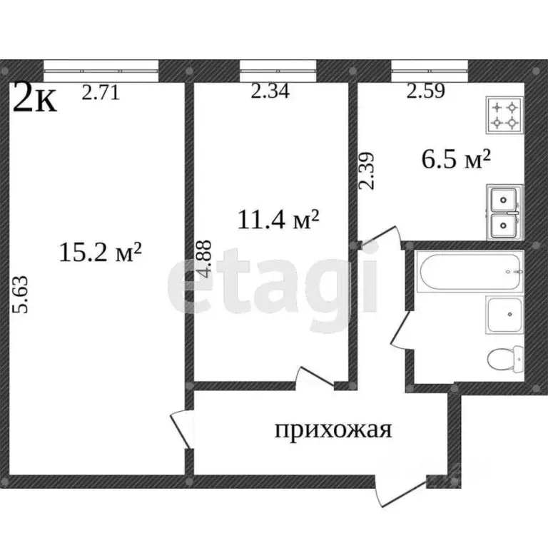 2-к кв. Белгородская область, Белгород ул. Есенина, 50б (51.0 м) - Фото 2