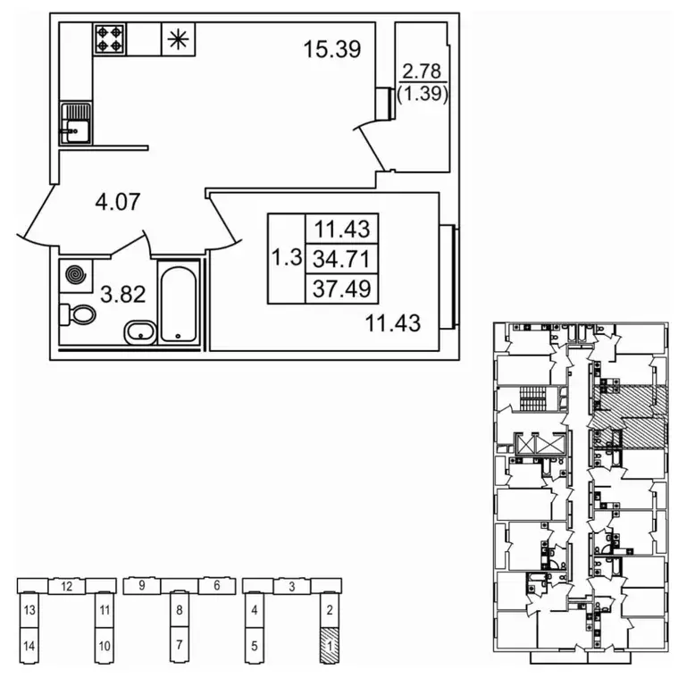 1-к кв. Санкт-Петербург пос. Парголово, дор. Михайловская, 14к1 (37.49 ... - Фото 1