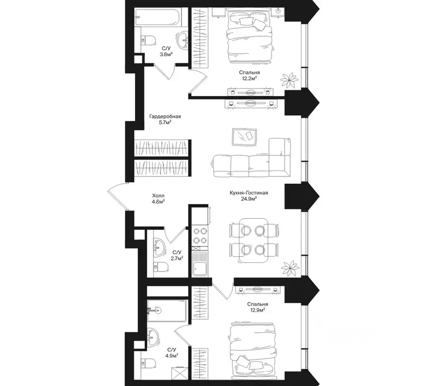 2-к кв. Москва ул. Маршала Бирюзова, 1к1 (71.9 м) - Фото 0