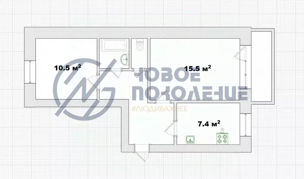 2-к кв. Омская область, Омск Куломзинская ул., 105 (49.3 м) - Фото 2