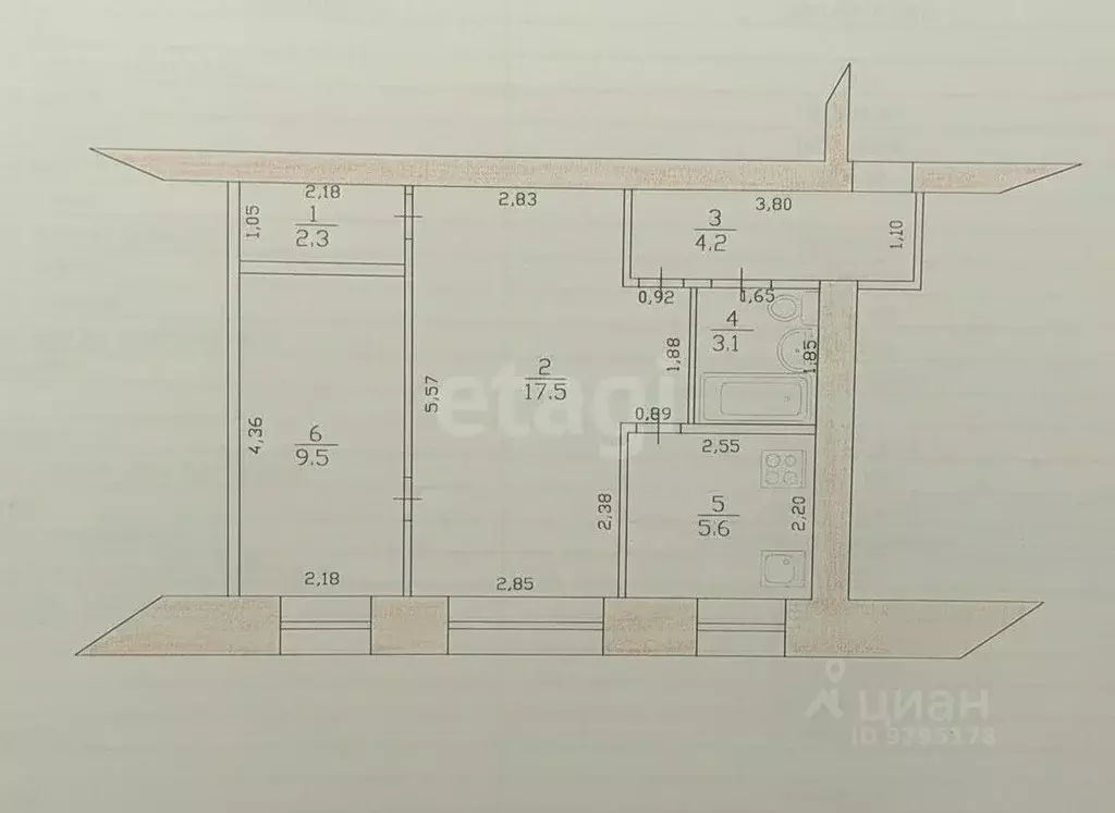2-к кв. Татарстан, Казань ул. Лукницкого, 6 (42.2 м) - Фото 2