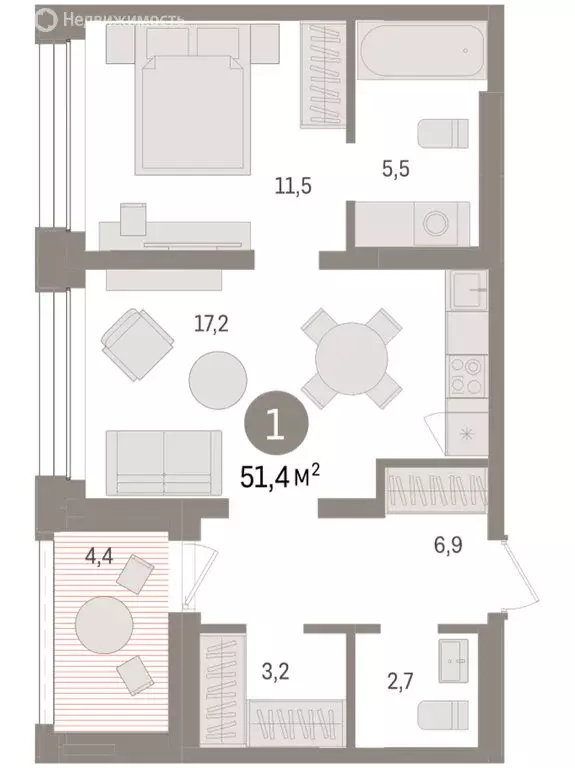 2-комнатная квартира: Тюмень, улица Муравленко, 9к1 (51.41 м) - Фото 2