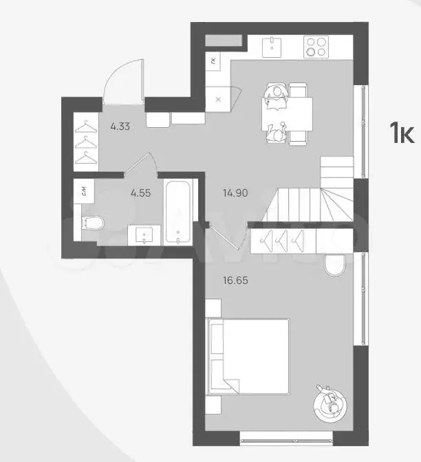 1-к. квартира, 55,5 м, 4/4 эт. - Фото 1