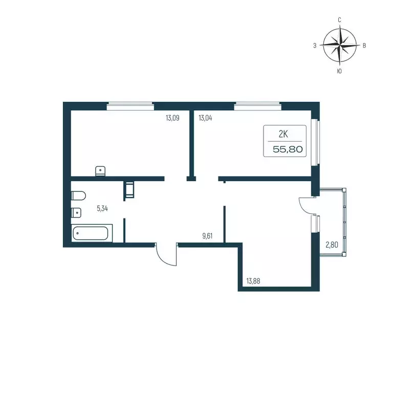 2-комнатная квартира: Янино-1, Цветной бульвар, 9к2 (55.2 м) - Фото 1