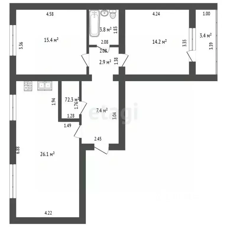 3-к кв. Забайкальский край, Чита ул. Богомягкова, 2к1 (72.1 м) - Фото 2