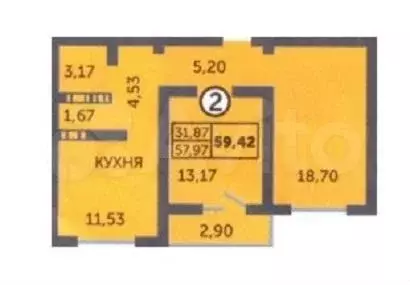 2-к. квартира, 61,5 м, 5/17 эт. - Фото 0