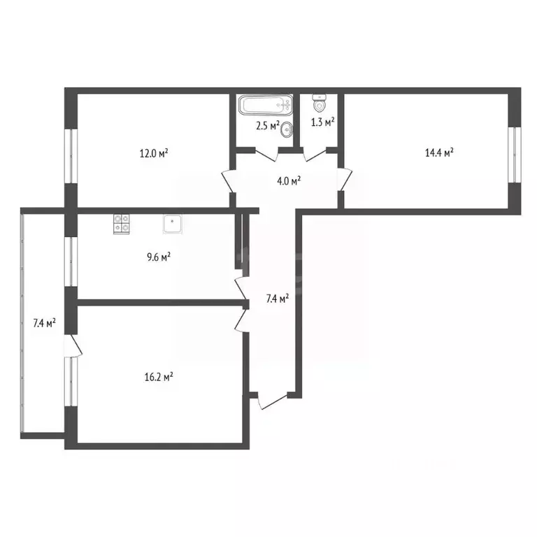 3-к кв. Тюменская область, Тюмень Малая Боровская ул., 38/5 (67.4 м) - Фото 1