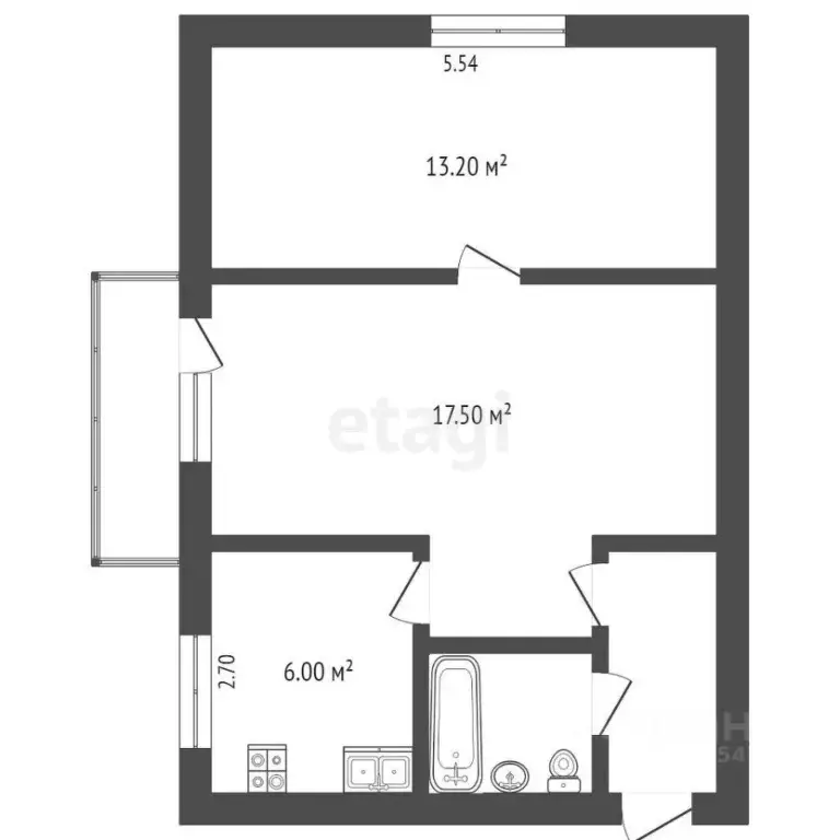2-к кв. Крым, Симферополь ул. Гоголя (43.0 м) - Фото 1