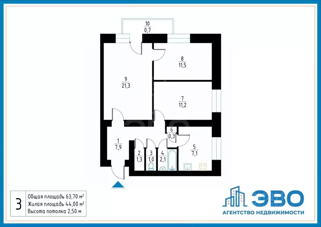 3-к кв. Санкт-Петербург ул. Стойкости, 15 (63.7 м) - Фото 2