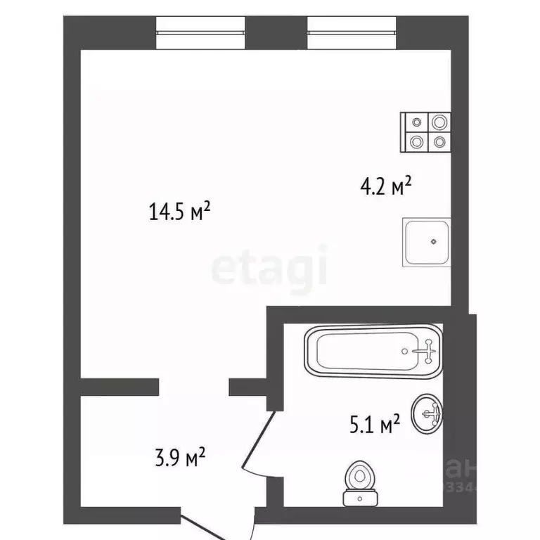 Студия Тюменская область, Тюмень Новгородская ул., 1 (27.1 м) - Фото 2