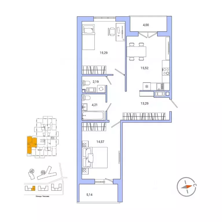 2-к кв. Ленинградская область, Гатчина ул. Чехова, 39 (69.7 м) - Фото 1