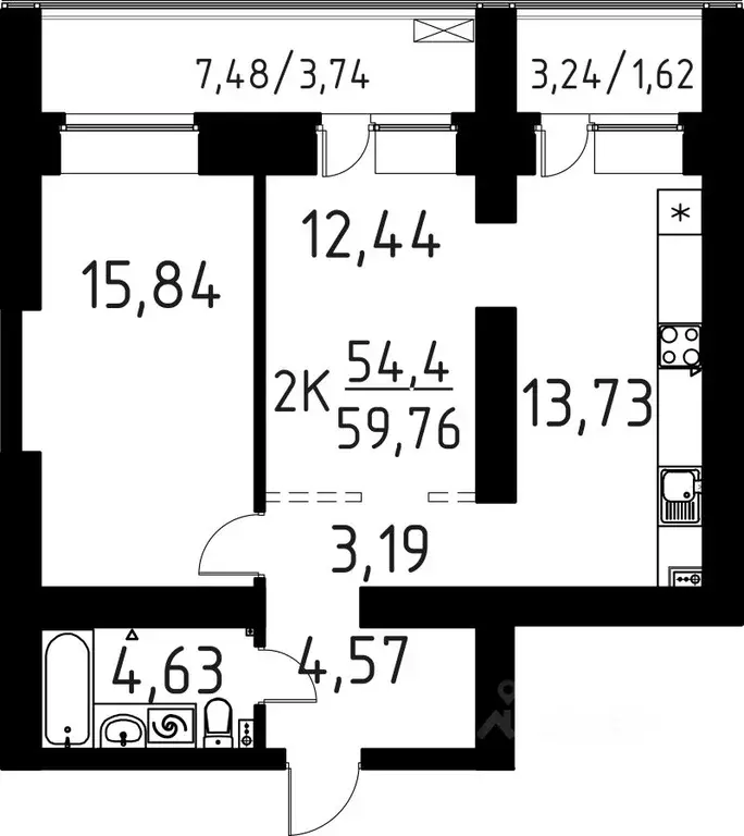 2-к кв. Томская область, Томск ул. Вершинина, 58к1 (59.76 м) - Фото 0