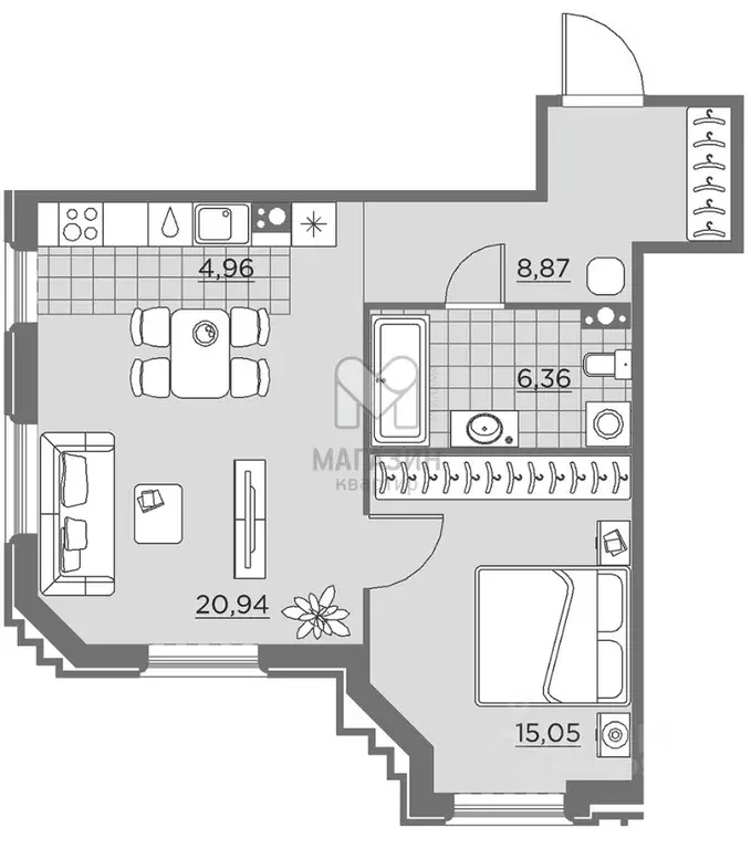 1-к кв. Санкт-Петербург просп. Шаумяна, 14 (56.18 м) - Фото 0