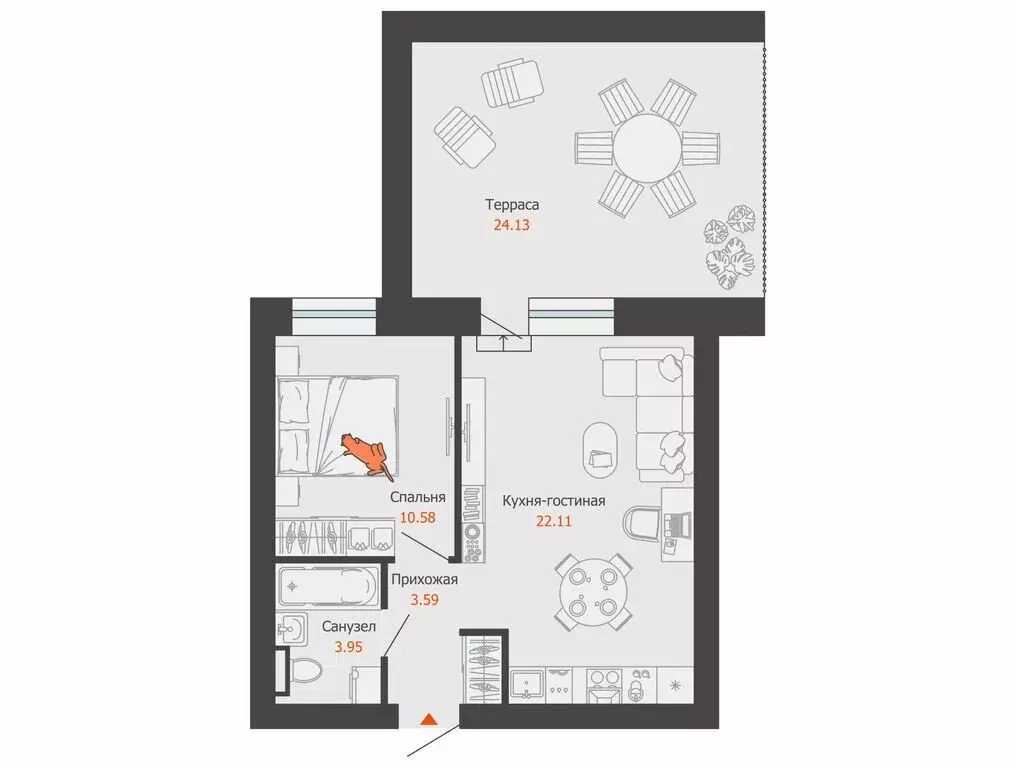 1-комнатная квартира: Первомайский, ЖК Икигай (47 м) - Фото 1