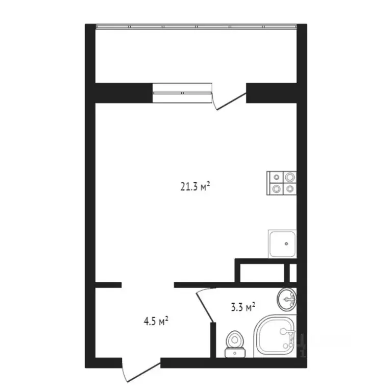 Студия Тюменская область, Тюмень ул. Тимофея Чаркова, 81 (27.7 м) - Фото 2