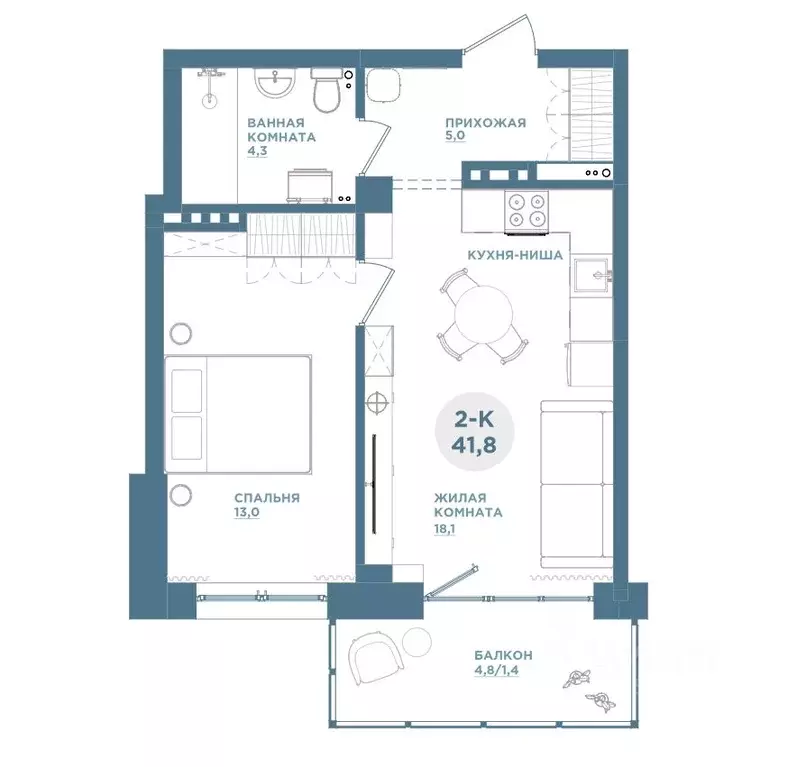 2-к кв. Красноярский край, Красноярск Свердловская ул., 6Е (41.8 м) - Фото 1