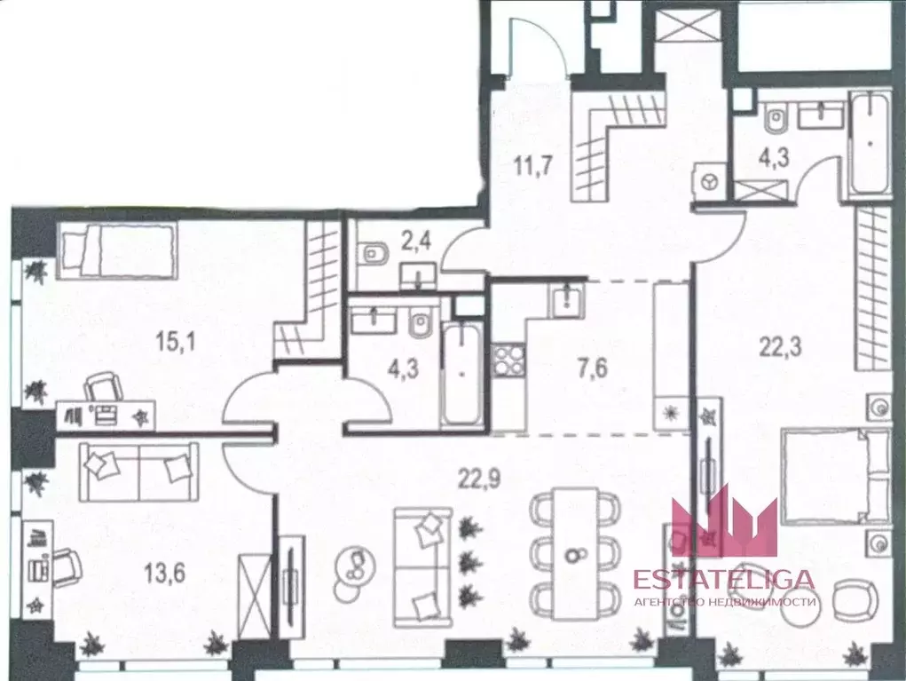 4-к кв. Москва Озерная ул., 1к2/4 (100.3 м) - Фото 2