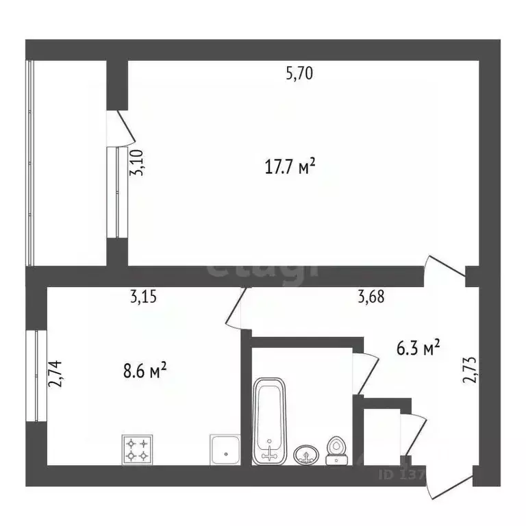 1-к кв. Амурская область, с. Ивановка ул. Луговая, 31 (36.0 м) - Фото 1