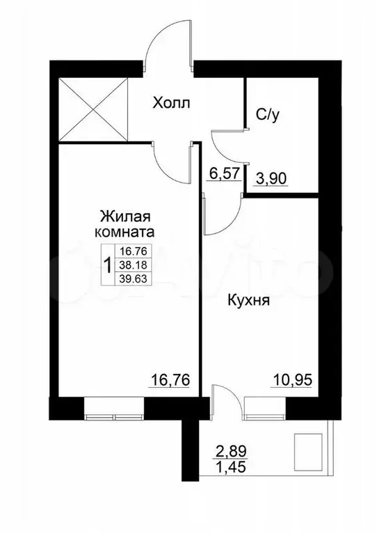 1-к. квартира, 39,6 м, 9/9 эт. - Фото 1