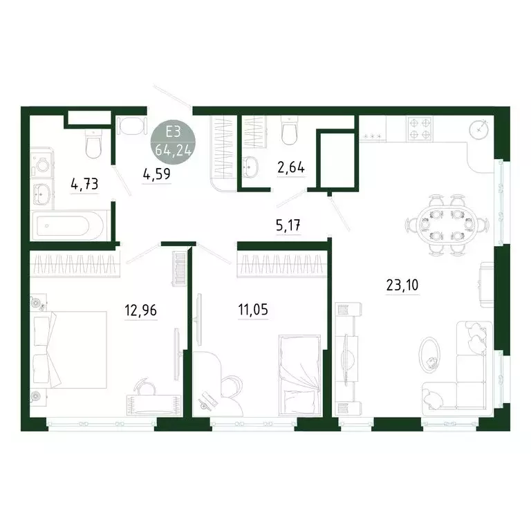 2-комнатная квартира: Тула, улица Генерала Маргелова, 9В (64.24 м) - Фото 0