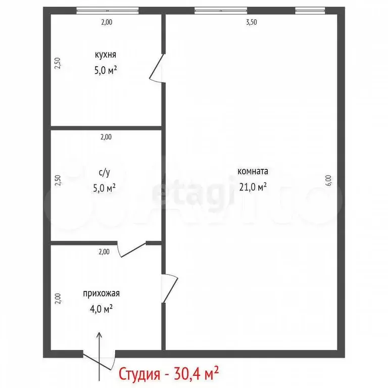 Квартира-студия, 30,4 м, 1/8 эт. - Фото 1