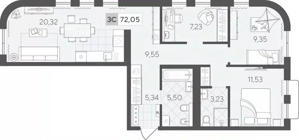 3-к кв. Тюменская область, Тюмень Скандиа.Квартал в Комарово Парк ... - Фото 1