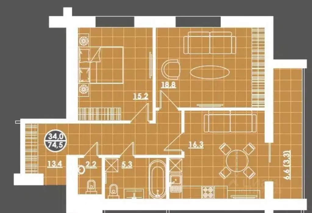 2-к кв. Пензенская область, Пенза ул. Тимирязева, 11 (76.9 м) - Фото 1