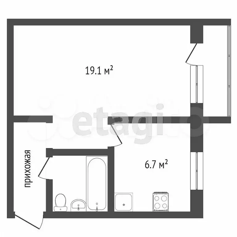 1-к. квартира, 34 м, 4/5 эт. - Фото 1