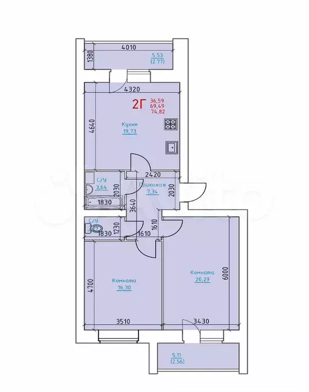 2-к. квартира, 74,8 м, 3/8 эт. - Фото 1