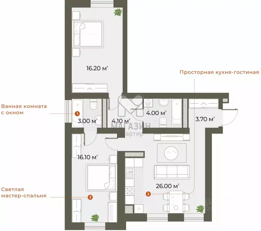 2-к кв. Санкт-Петербург Зеленогорская ул., 3 (74.0 м) - Фото 2